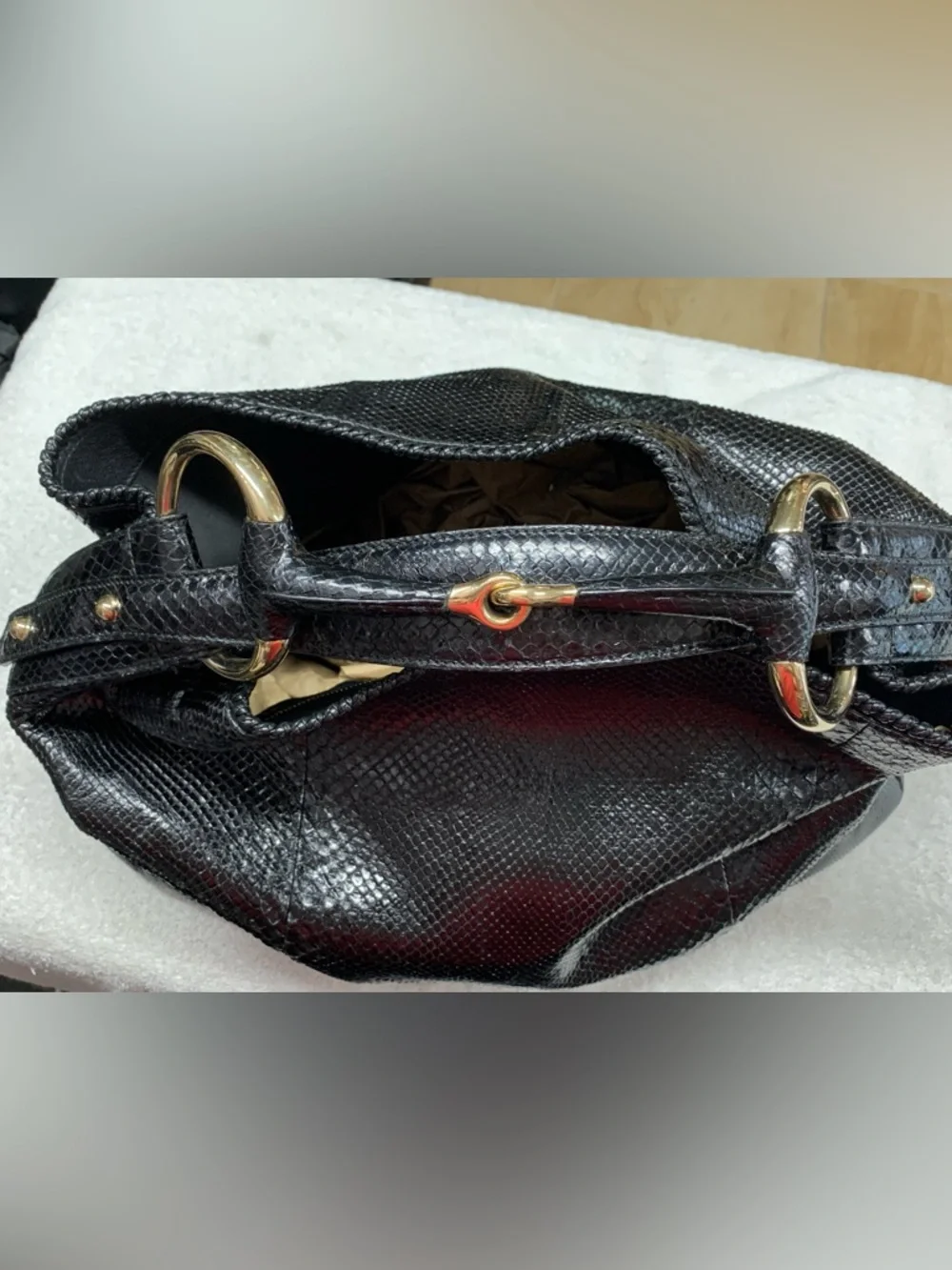 Gucci Horsebit Large Black Python Snakeskin Hobo Bag
